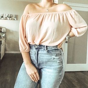 🌟$8 SALE🌟 Off the Shoulder Pink Chiffon Top